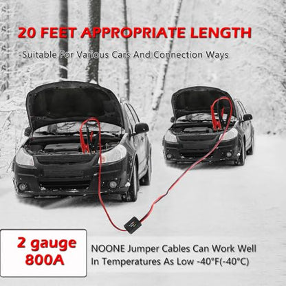 NOONE Heavy Duty Jumper Cables, 2 Gauge 20Feet 800Amp Automotive Booster Cables with Reverse Polarity Protection for Car, SUV and Truck, Jumper Cables Kit with Carry Bag - size: 2Gauge x 20FT
