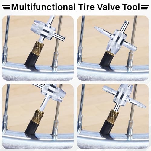 ecocstm 2 PCS 4-Way Tire Valve Stem Removal Tool, 4-in-1 Valve Core Removal Tool, Multifunctional Tire Valve Tool, Valve Stem Core Puller for Car Motorcycle Bicycle Tire Repair Replace