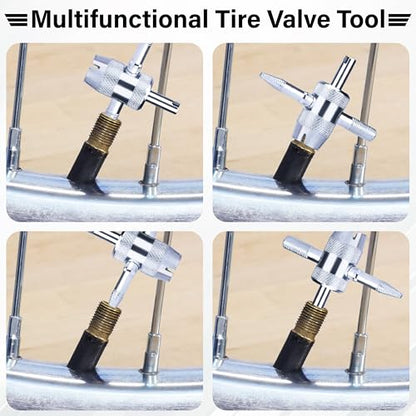 ecocstm 2 PCS 4-Way Tire Valve Stem Removal Tool, 4-in-1 Valve Core Removal Tool, Multifunctional Tire Valve Tool, Valve Stem Core Puller for Car Motorcycle Bicycle Tire Repair Replace
