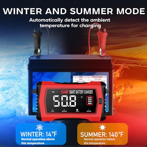 Haisito 16-Amp Smart Battery Charger (6V/12V/24V), Fully Automatic Trickle Charger Maintainer & Desulfator for Car Boat RV - Supports Lithium LiFePO4, AGM, Gel, Deep Cycle Lead-Acid Batteries - color: 16A