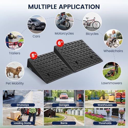 KROAK Heavy-Duty Rubber Curb Ramps 2-Pack, 5" Height & Extra-Wide 18.8" Width, Supports 11800LBS, Non-Slip Driveway Ramps for Cars, Scooters, Lawn Mowers & Motorcycles - size: 5" Rise