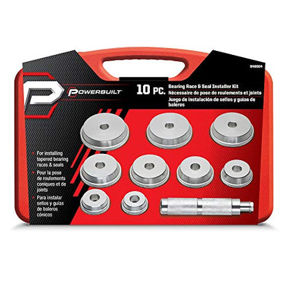 Powerbuilt 10 Pc. Master Bearing Race and Seal Driver Kit – Includes 9 Precision Wheel Inserts (1.565" to 3.180") for Easy Installation and Removal of Races and Seals – 948004