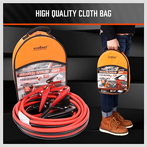 HORUSDY 25FT Jumper Cables, 1-Gauge 800A Heavy Duty Jumper Battery Cables 25 Ft Booster Jump Start, Reverse Polarity Protection - ETL Certified (Pack of 2)