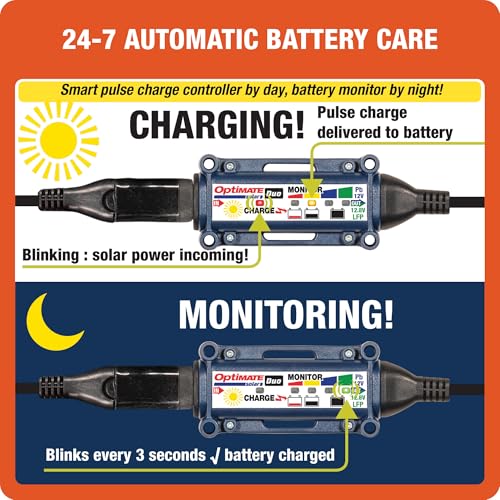 Optimate Solar Duo, TM522-D2, 6-Step 12V / 12.8V 1.6A Weatherproof Solar Battery Saving Charger & maintainer - style: OptiMATE Solar DUO 12V / 12.8V charge controller with 20W Solar Panel