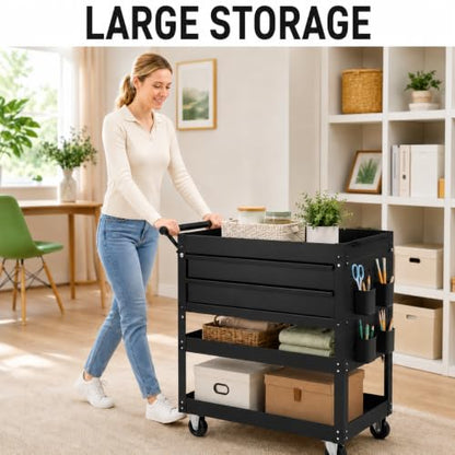Garvee 30 Inch Rolling Tool Cart on Wheels, 3 Tier Steel Utility Tool Cabinet with 2 Drawer and Casters, Heavy Duty Tool Chest for Garage, Warehouse and Workshop