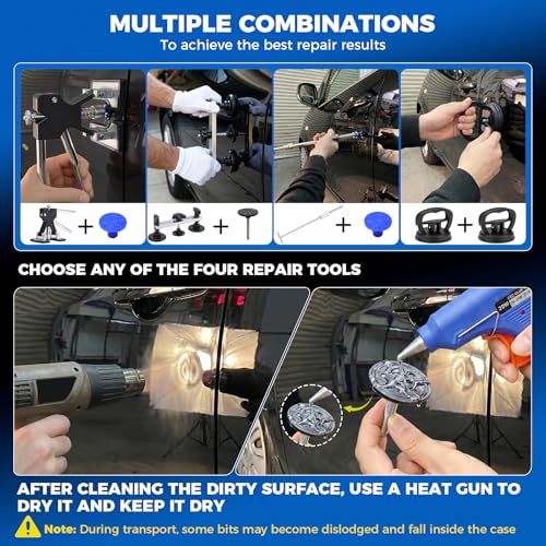 DISEN 155Pcs Paintless Dent Removal Kit, Car Dent Repair Tool Set with Metal Dent Lifter, Bridge Puller, T-Slide Hammer, Glue Gun & 100 Tabs, for Dents, Dings, Creases and Hail Damage