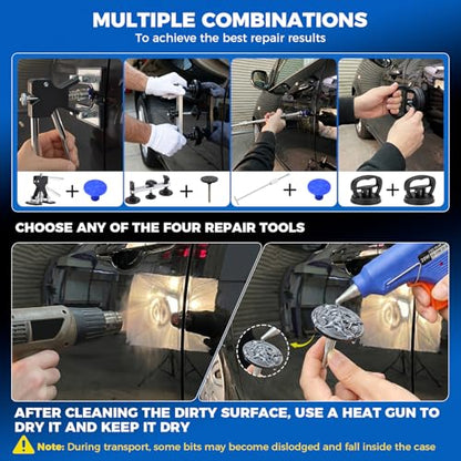 DISEN 155Pcs Paintless Dent Removal Kit, Car Dent Repair Tool Set with Metal Dent Lifter, Bridge Puller, T-Slide Hammer, Glue Gun & 100 Tabs, for Dents, Dings, Creases and Hail Damage