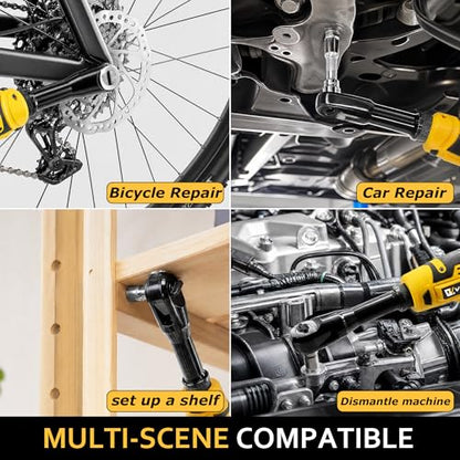 3/8" Electric Ratchet Wrench for DEWALT 20V Battery, 88Ft-Lbs | 6-inch Extended, 300RPM, Variable Speed, 8 Sockets,1/2" & 1/4" Adapters, 3" Extension Bar (Tool Only), for Engine Repair