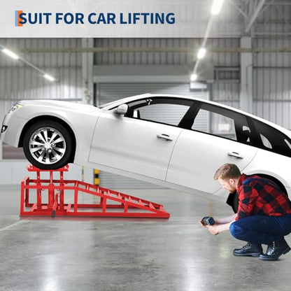 GarveeTech Hydraulic Car Ramps 2-Pack, 11000 LBS Low Profile Portable Car Lift Ramp for Oil Change & Garage Repair, Heavy Duty Steel Ramps for Trucks/Low Cars (Red) (red, 5 T) - color: Red