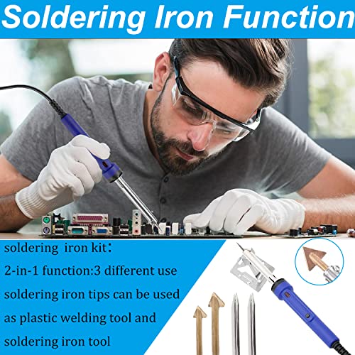 100W Plastic Welding Kit 2 in 1 with 121pcs Rods | Professional Surface Repair Tool for Car Bumper with 4 Welding Tips, Patch Net,Hot Iron Stand,Wire Brush,Metal Stand