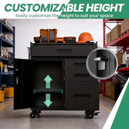 Garage Tool Cabinet Set,Heavy Duty Steel Rolling Tool Chest with Lockable Doors & Adjustable Shelves