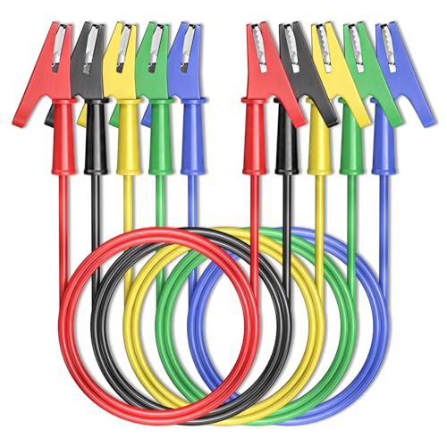 Goupchn Alligator Clips Electrical Test Leads 5PCS 3.3ft/1m | Dual Ended Crocodile Wire Cable, Full-wrap Insulating Clips, Flexible Copper Cable Wire, For Electrical Testing - size: 5 Colors-3.3ft/1m, style: Style B