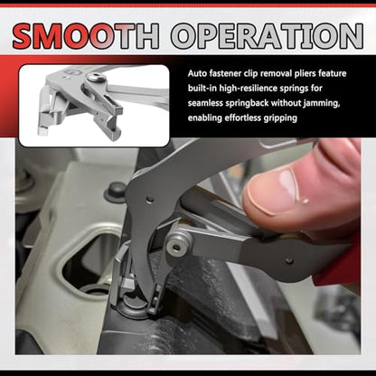 2026 Upgrade Spring-Loaded Car Clip Pliers,Stainless Steel Panel Clip Removal Pliers,Multi-Functional Car Clips Remover Tool for Removing Door Panel Trim Bumper Clips - color: Red