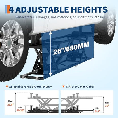 5000LBS Portable Car Lift for Trucks SUV Sedan, Heavy Duty Scissor Lift Jack with Safety Lock, Adjustable Height 10.24"-26.8", Hydraulic Vehicle Lifting System with Extension Plates - size: 5000 LBS-Black