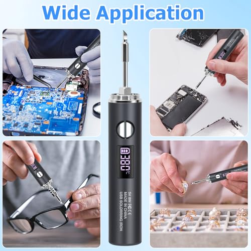 Cordless Soldering Iron, 10-Piece Kit 1400mAh Rechargeable Soldering Iron, 7 Seconds Fast Heating 500°F-788℉, Adjustable Temperature with LED Light for Electric Repairs & DIY Projects