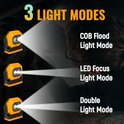 Easymaxx LED Rechargeable Work Light, 2Pack 1500LM Portable COB Magnetic Lights with 3 Modes & 360°Rotatable, IPX4 Waterproof Worklight for Car Repairing, Job Site Lighting, Emergency (2 PCS) | 3 modes, 360° rotatable bracket, USB-C charge, up to 7 hr run