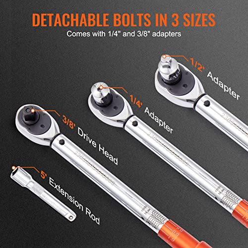 VEVOR 1/2-inch Drive Click Torque Wrench, 10-150ft.lb/14-204n.m Mechanical Dual Range Scales, Dual-Direction Adjustable with Adapters Extension Rod - size: 10-150 FT.LB, style: 1/2-inch