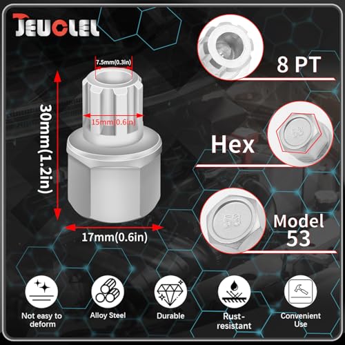 53/8PT Wheel Locking Nut Key Compatible with VW, Audi, Nut Removal | Wheel Lock Nut Socket Adapter, Anti-Theft Screw Remover, Hand Repair Tool, Tyre Fitting, garage - color: 53/8PT