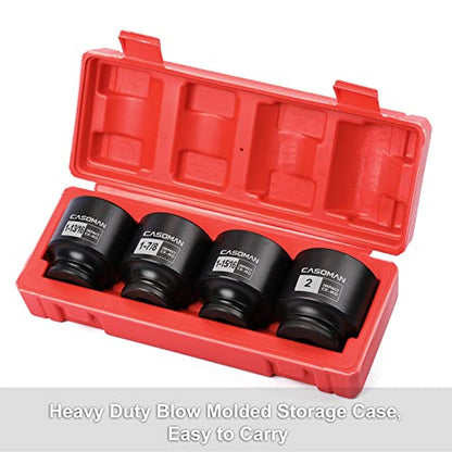 CASOMAN 1/2'' Drive Spindle Axle Nut Impact Socket Set, 6 Point, CR-MO,1-13/16, 1-7/8, 1-15/16, 2 inch, 4PC 1/2-Inch Impact Socket Set, Heavy Duty Use In Removing And Installing Axle Nuts - size: 4PCS(1-13/16 Inch - 2 Inch), style: Shallow