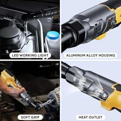ACROPOW 3/8" Cordless Ratchet Wrench, Compatible with DEWALT 20V Battery, 74Ft-Lbs Brushless Motor Electric Ratchet with Variable Speed, Sockets Set, Adapters and Tool Bag（No Battery and Charger） - size: 13 PCS
