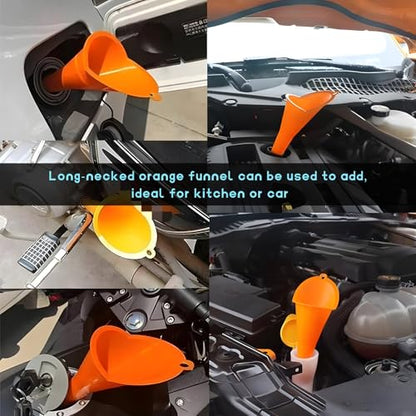 3PCS Automotive Funnels Set, Wide Mouth Fuel Funnels with Detachable Spout and Filter, Plastic Long Neck Oil Funnel Flexible Right Angle Funnel for Gasoline Coolant Water