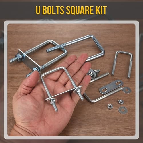 DTGN M10x50x130mm U Bolts Square Kit - 2Set - Carbon Steel U-Bolt Kit with Nuts, Washers, Frame Plate - Good for Pipe, Trailer, Automotive, Leaf Spring Fastener - size: M10x50x130mm
