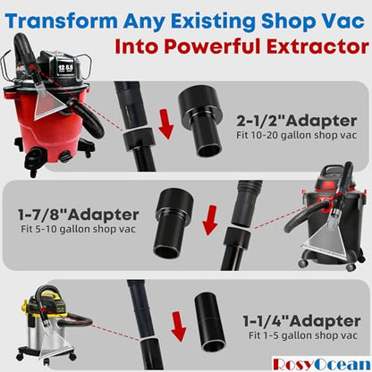 Universal Compatible with All Shop Vacs Extractor Attachment with 2-1/2" & 1-7/8" & 1-1/4" Three Adapters Auto Detailing Vacuum Head Extraction Accessory for Upholstery & Carpet Cleaning - size: Large