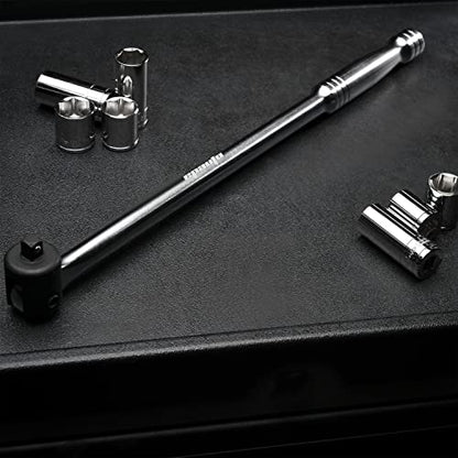 EPAuto 3/8 Inch Drive by 17.5" Length Breaker Bar, CR-V Steel - color: Black/Stainless Steel, size: 17.5'' Length - 3/8-Inch Drive