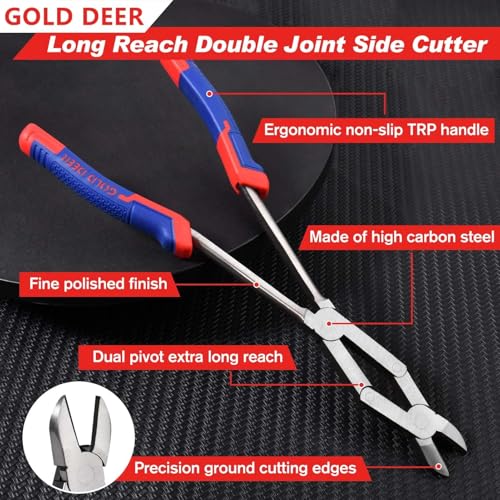 13Inch Long Reach XL Dual Pivot Wire Cutting Pliers Double-Joint Side Cutters Compound Action Cutting Pliers Diagonal Cutters Extra Long Plier for Hard to Reach Narrow Spaces - style: Side Cutters
