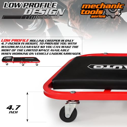 M-AUTO 40-Inch Folding Creeper Rolling Seat, All-in-One Adjustable Roller Garage Chair, Lay Down or Sit, 330LBS Capacity Under Car Roller Creeper with 6 Swivel Casters, Red - color: Red, size: 40"