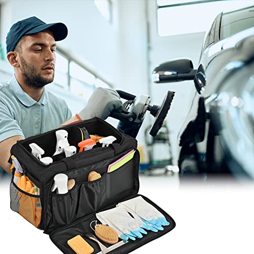 Extra Large Car Detailing Bag, Cleaning Caddy with Lid and Handle for Auto Detailing Supplies, Car Cleaning Storage Trunk Organizer for Polisher and Vehicle Wash Tools, Black - size: XL(21.3*12*13.2in)