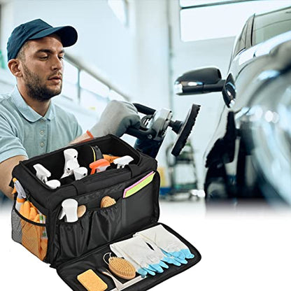 Extra Large Car Detailing Bag, Cleaning Caddy with Lid and Handle for Auto Detailing Supplies, Car Cleaning Storage Trunk Organizer for Polisher and Vehicle Wash Tools, Black - size: XL(21.3*12*13.2in)
