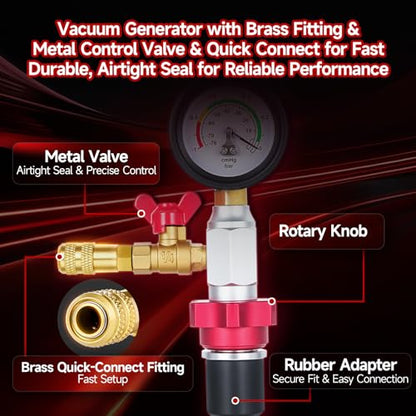 BILITOOLS 10-Piece Coolant Vacuum Refill Kit, Quick Airlift, Universal | Copper-Cased inHg/PSI Gauge. Metal Valves, Brass Fittings, Airtight Seal. Adapters 0.3-2.2in. Clear Hose, Auto-Fill Design - size: 10-pc Coolant Vacuum Refill Kit