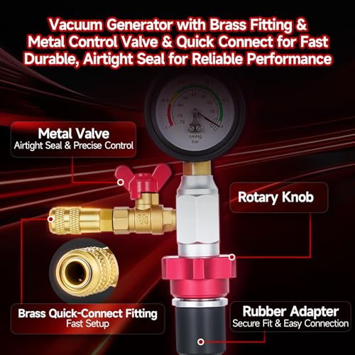 BILITOOLS 10-Piece Coolant Vacuum Refill Kit, Quick Airlift, Universal | Copper-Cased inHg/PSI Gauge. Metal Valves, Brass Fittings, Airtight Seal. Adapters 0.3-2.2in. Clear Hose, Auto-Fill Design - size: 10-pc Coolant Vacuum Refill Kit