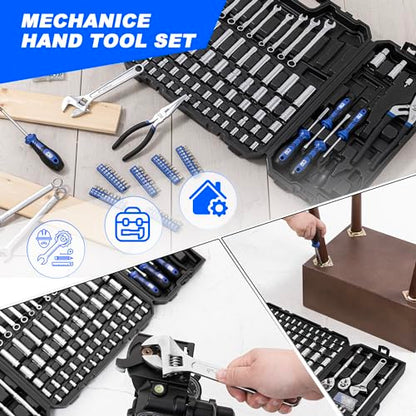 Prostormer 240-Piece Mechanics Tool Set, Socket and Wrench Kit | SAE and Metric Sizes, 3/8 & 1/2-Inch Drive Ratchet, General for Automotive Car and Home Repair