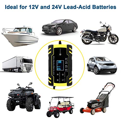Smart Battery Charger Maintainer for Car, 110-240V(Input) 12V/8A 24V/4A (Output) Automotive Battery Charger with LCD Digital Display for Truck AGM Motorcycle Charger or Repair