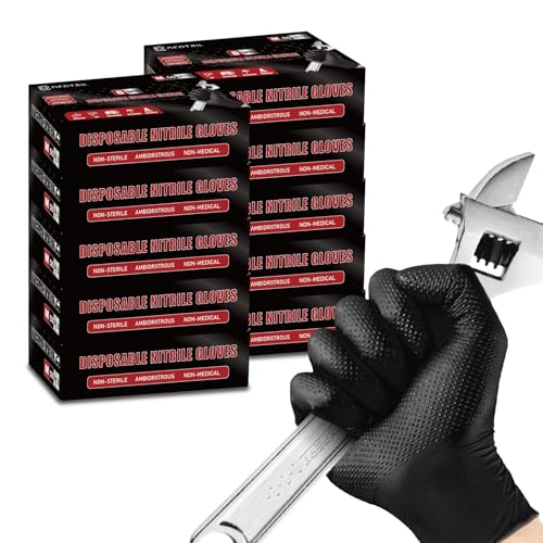NEOTRIL 8 Mil Heavy Duty Disposable Nitrile Gloves with Diamond Texture Grip Rubber Gloves Latex & Powder Free - color: Box of 500 / Black, size: Medium