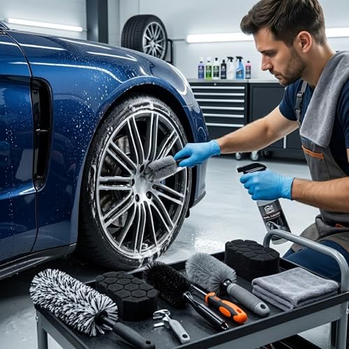 YOUlDIANZI 15Pcs Wheel Brush Kit for Cleaning Wheel and Tire, Wheel and Rim Brush, Car Detailing Brushes, Tire Brush, Bendable & Durable Car Wheel Rim Cleaner Brush Set,Car Cleaning Brush Supplies Kit