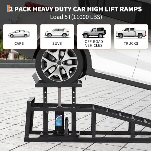 2 Pack Hydraulic Car Lift Ramps 5T Heavy Duty Low Profile Garage Truck | 10000lbs Capacity, Vehicle Service Lift, Trailer Maintenance, Available in Black Red Blue - color: Black