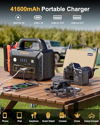 VTOMAN V-Truck Pro 8000A Car Battery Jump Starter with 65W Quick Charge, 41600mAh Portable Jump Starter Power Pack for All Gas All Diesel, 12V Jump Box with LED Light, Long Jumper Cables