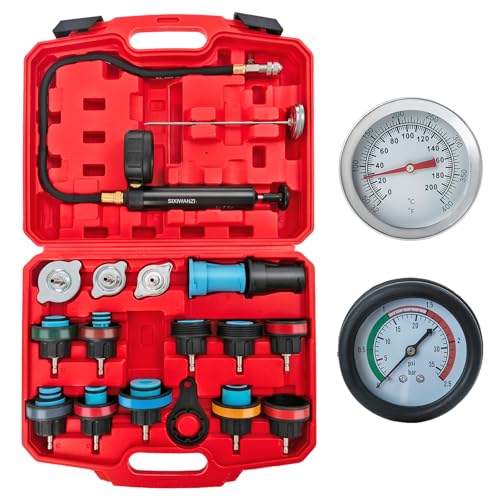 SIXIWANZI 18pc Universal Radiator Pressure Tester Kit,Coolant Pressure Tester kit with 13 Radiator Adapters for Automotive Cooling System Water Tank Leakage Detection