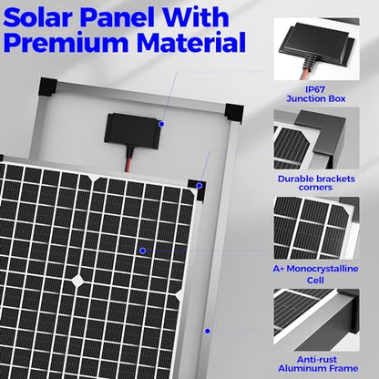 Voltset 30W Solar Panel Kit, 12V Solar Battery Trickle Charger Maintainer + 10A MPPT Charge Controller + Adjustable Mount Bracket,Waterproof Solar Panel Battery Charger for Car Boat Marine RV Roof - size: 30W