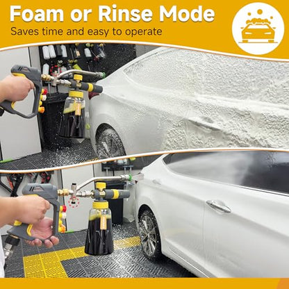 FIXFANS Foam Cannon Gun Dual Connector Accessory for Pressure Washer, Double Tip Attachment Soap Cannon with Power Washer Short Gun, Car Wash Foam Gun Kit, 1/4" Quick Connect, 5 Nozzle Tips - size: 1000ML