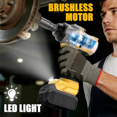NATBEESY Impact Wrench Compatible with DeWalt 20V Battery: 1/2 Inch Hog Ring Impact Driver High Torque - 1360N.m/1000Ft-lbs Cordless Impact Gun - Brushless Motor with 6 Sockets & Carry Case - style: 1360N.M with Sockets