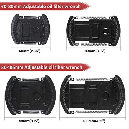2Pcs Adjustable Oil Filter Wrench Removal Tool | Universal Oil Filter Cap socket Wrench, 60-80mm & 80-105mm Oil Filter Wrench