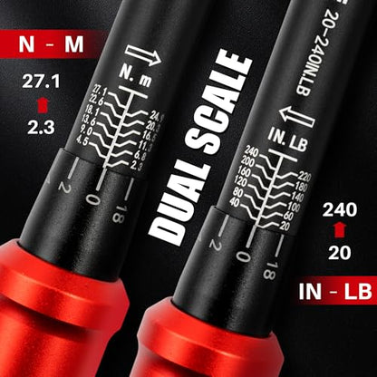 1/4-Inch Drive Click Torque Wrench-20-240 In.Lb for Bike Motorcycle | Inch Pound Torque Wrench(2.3-27.1 Nm),72T Dual-Direction Dual Range, 3% Precision for Small Equipment, Gunsmithing Car Repair - size: 1/4"DR. 20~240 IN-LB