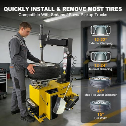 Tire Changer and Automatic Wheel Balancer Combo with 12"-24" Rim Range, 110V Professional Equipment for Auto Shops and Garages