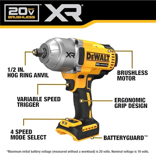 DEWALT 20V MAX Cordless Impact Wrench, 1/2 Impact Gun, 4-Speed High Torque with Hog Ring Anvil and LED Light, Brushless Motor, Precision Wrench, Tool Only (DCF900B) (Pack of 3) - size: Large (Pack of 3)