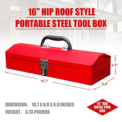 Portable Tool Box, Metal Tool Box, 4 Non-Slip Foot Pads, Ideal for Trailer, Mechanic, DIY-ers, Car Toolbox, Workshops, Garages, Repair Shops,Red - size: 1P-Red