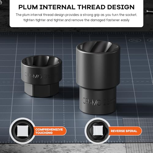 14-Piece 1/2" Drive Large & Deep Lug Nut Extractor Set | 17-36mm – Heavy Duty Socket Kit for Removing Stripped, Damaged, or Rounded Nuts